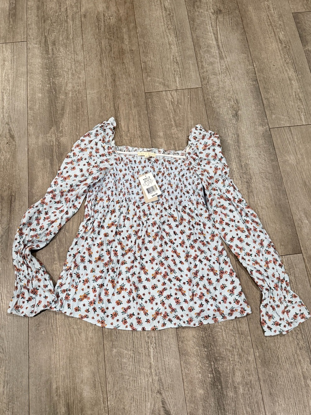 hint of mint Light Blue Floral Smocked Peasant Blouse